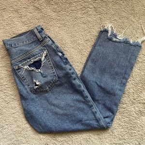 Forever21 Medium-Wash High Rise Distressed Mom Jeans